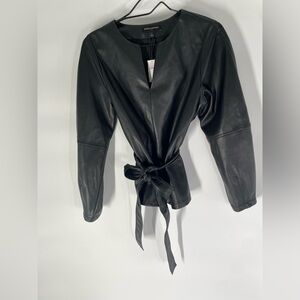 Banana Republic  NWT Faux Black Leather Tie-Waist Shirt